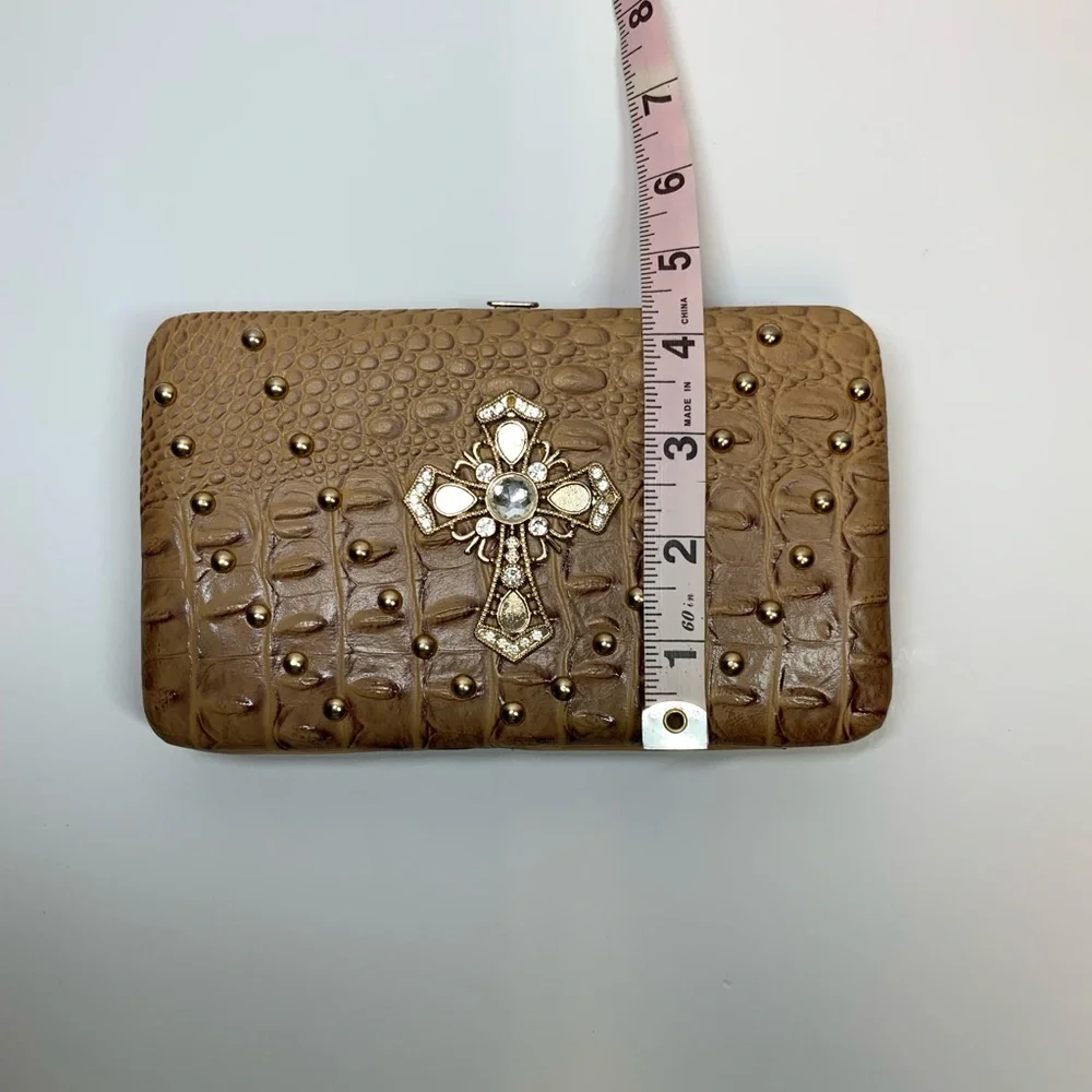 Brown Embossed Wallet with Cross Design